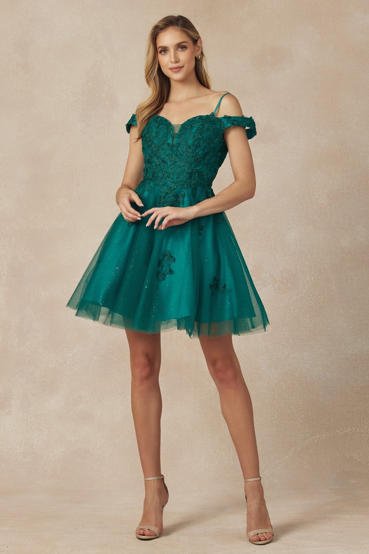 Juliet 866's Short Dress with Cold Shoulder and Elaborate Embroidery–  sheerdreamz