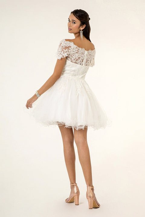 Embroidered Short Off Shoulder Dress by Elizabeth K GS1953