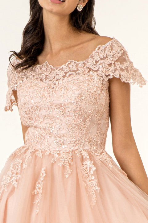 Embroidered Short Off Shoulder Dress by Elizabeth K GS1953