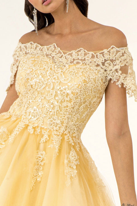 Embroidered Short Off Shoulder Dress by Elizabeth K GS1953