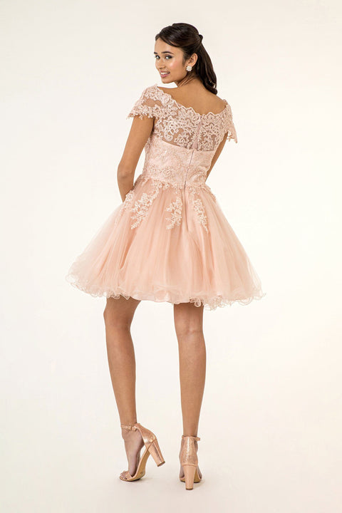 Embroidered Short Off Shoulder Dress by Elizabeth K GS1953