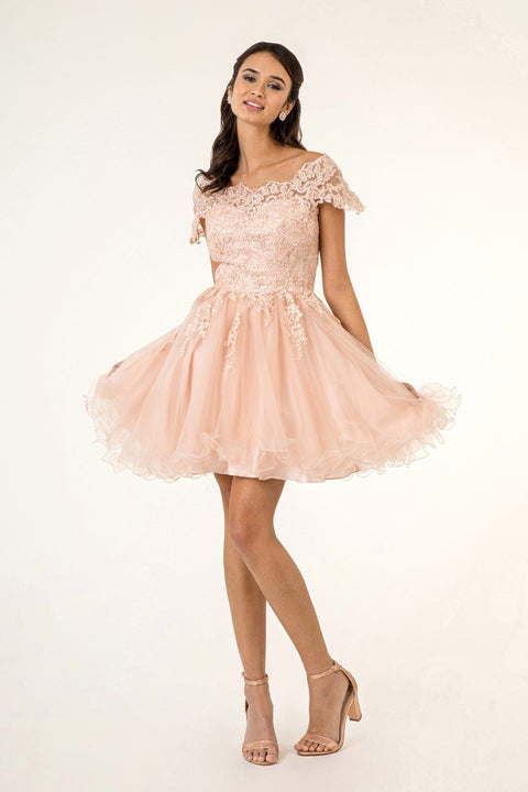 Embroidered Short Off Shoulder Dress by Elizabeth K GS1953