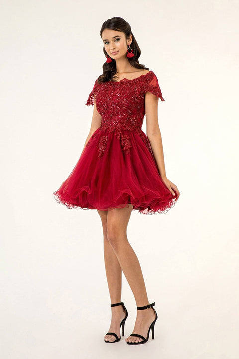 Embroidered Short Off Shoulder Dress by Elizabeth K GS1953