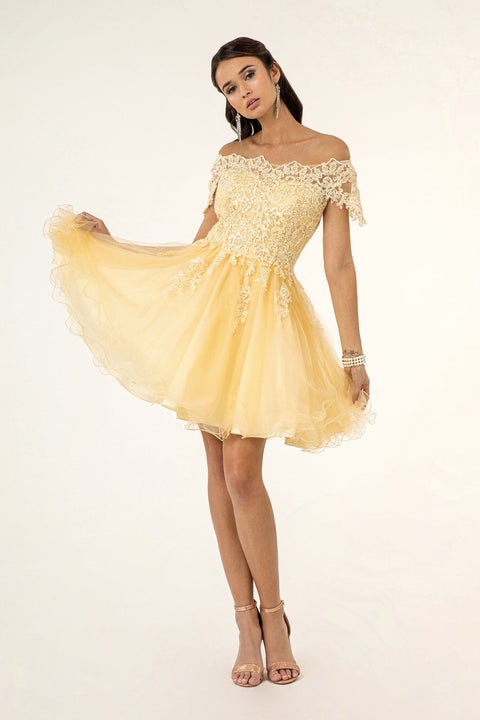 Embroidered Short Off Shoulder Dress by Elizabeth K GS1953