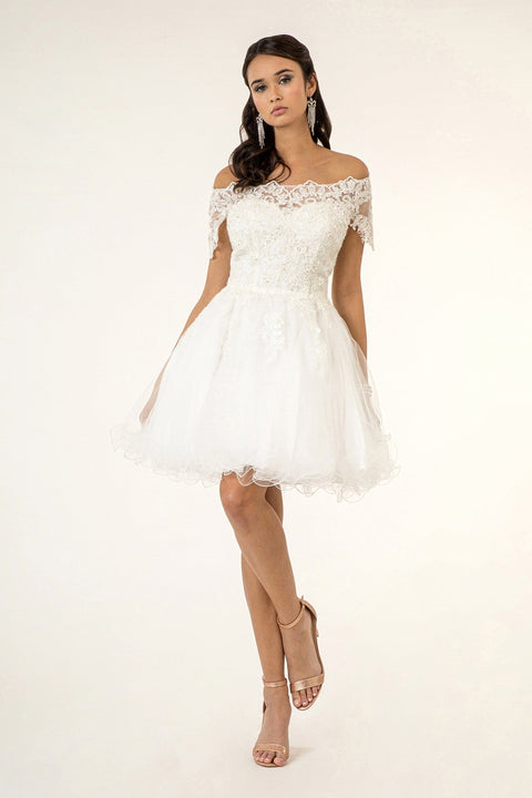 Embroidered Short Off Shoulder Dress by Elizabeth K GS1953