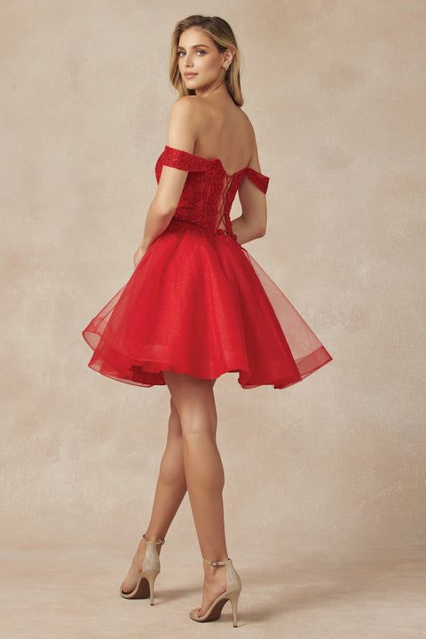 Juliet 880's Off-Shoulder Short Dress with Elaborate Embroidery