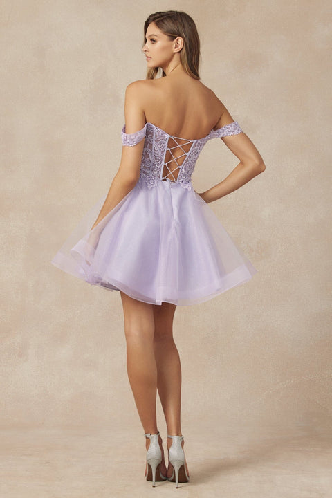 Juliet 880's Off-Shoulder Short Dress with Elaborate Embroidery
