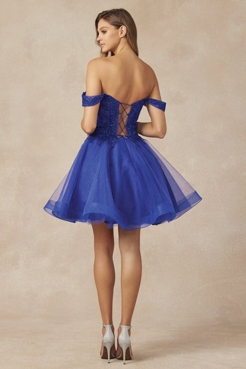 Juliet 880's Off-Shoulder Short Dress with Elaborate Embroidery