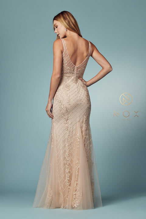 Sleeveless Embroidered Mermaid Dress by Nox Anabel A398