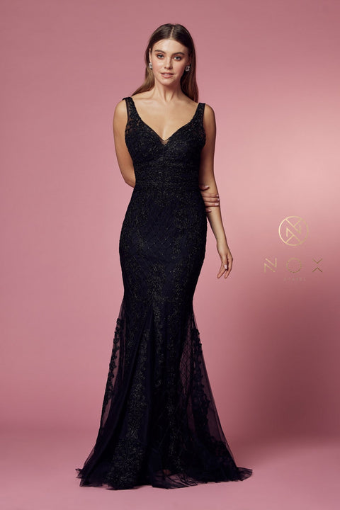 Sleeveless Embroidered Mermaid Dress by Nox Anabel A398
