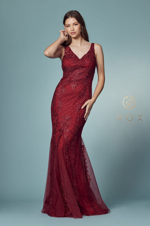 Sleeveless Embroidered Mermaid Dress by Nox Anabel A398