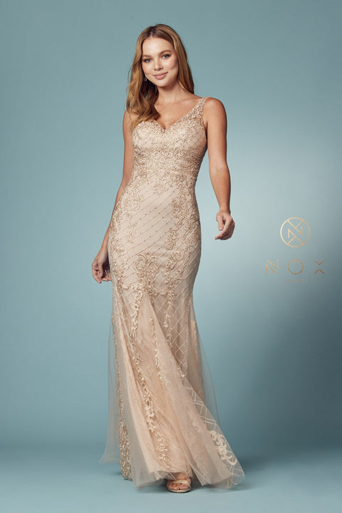 Sleeveless Embroidered Mermaid Dress by Nox Anabel A398