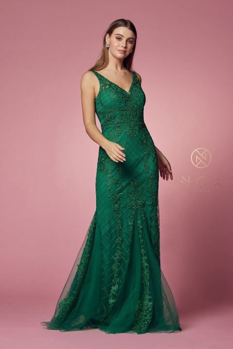 Sleeveless Embroidered Mermaid Dress by Nox Anabel A398