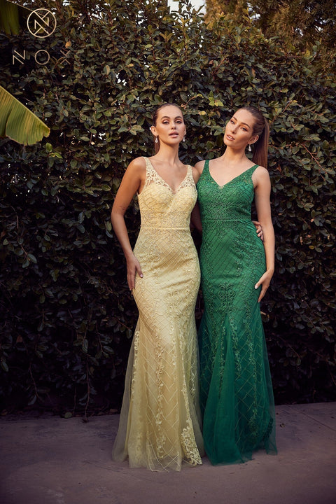 Sleeveless Embroidered Mermaid Dress by Nox Anabel A398