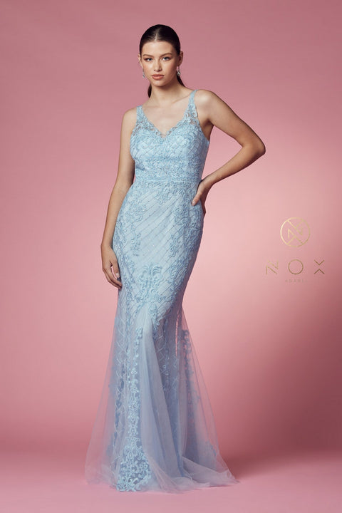 Sleeveless Embroidered Mermaid Dress by Nox Anabel A398