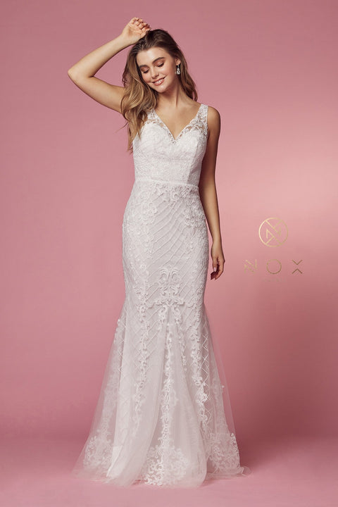 Sleeveless Embroidered Mermaid Dress by Nox Anabel A398