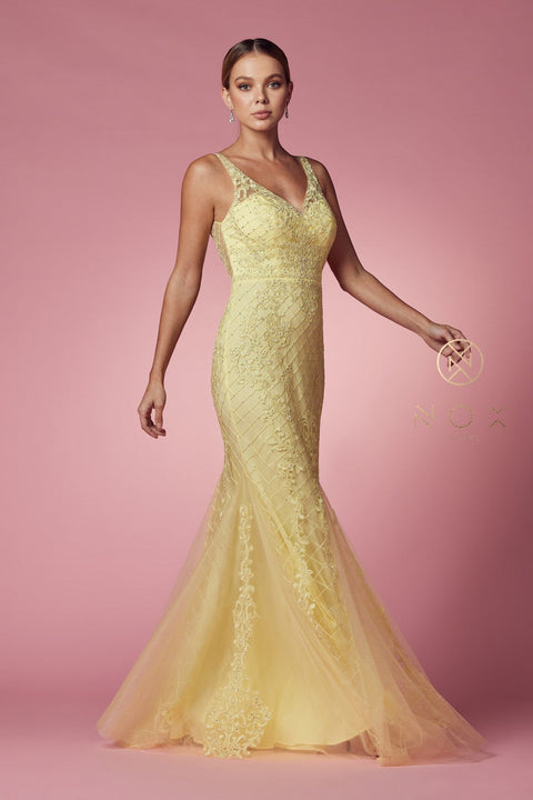 Sleeveless Embroidered Mermaid Dress by Nox Anabel A398
