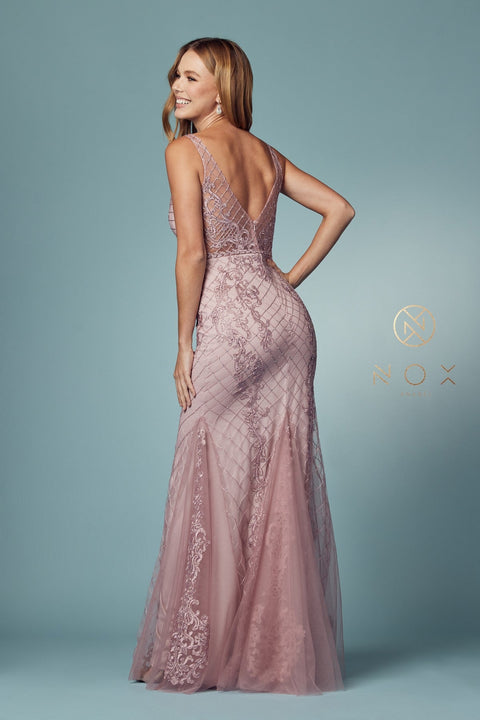 Sleeveless Embroidered Mermaid Dress by Nox Anabel A398