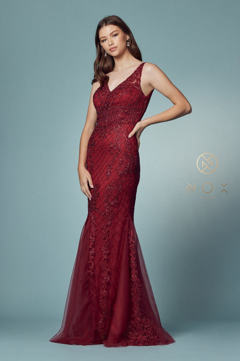 Sleeveless Embroidered Mermaid Dress by Nox Anabel A398
