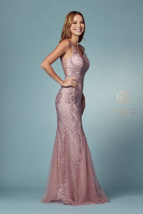 Sleeveless Embroidered Mermaid Dress by Nox Anabel A398