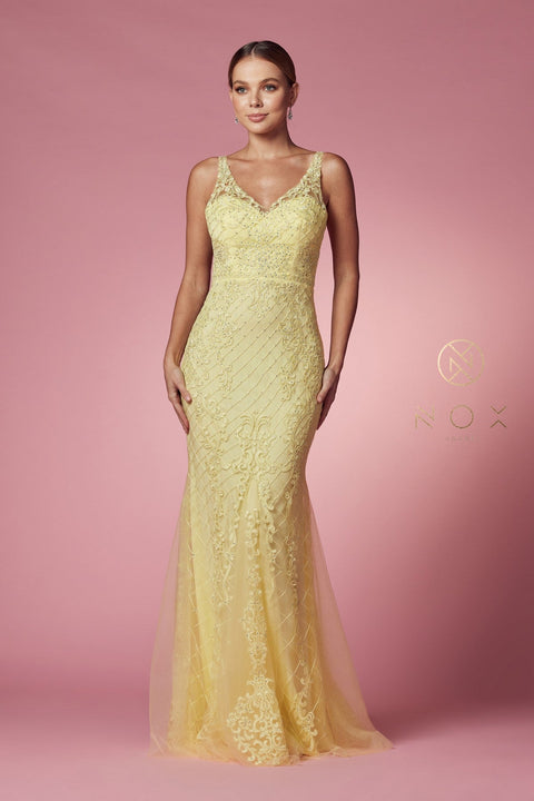 Sleeveless Embroidered Mermaid Dress by Nox Anabel A398