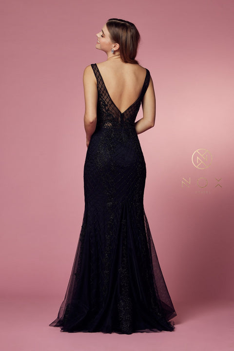 Sleeveless Embroidered Mermaid Dress by Nox Anabel A398