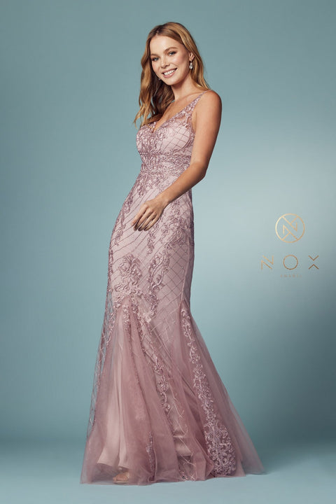 Sleeveless Embroidered Mermaid Dress by Nox Anabel A398