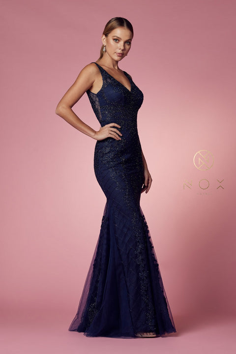 Sleeveless Embroidered Mermaid Dress by Nox Anabel A398