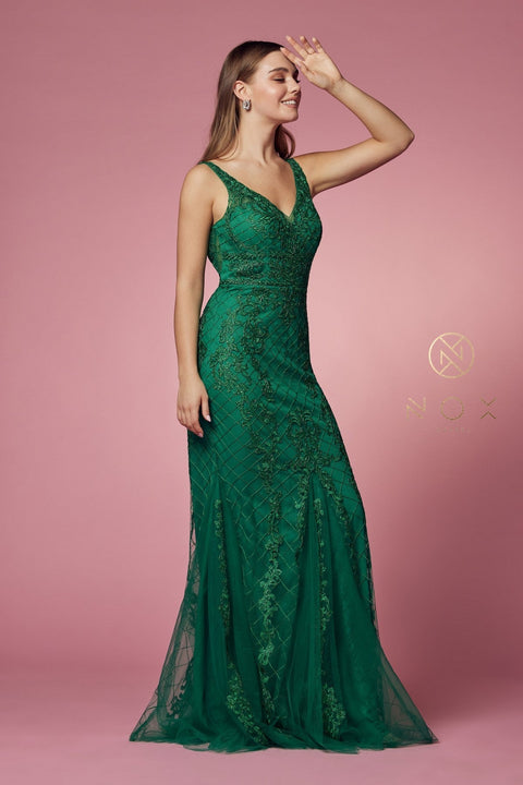 Sleeveless Embroidered Mermaid Dress by Nox Anabel A398