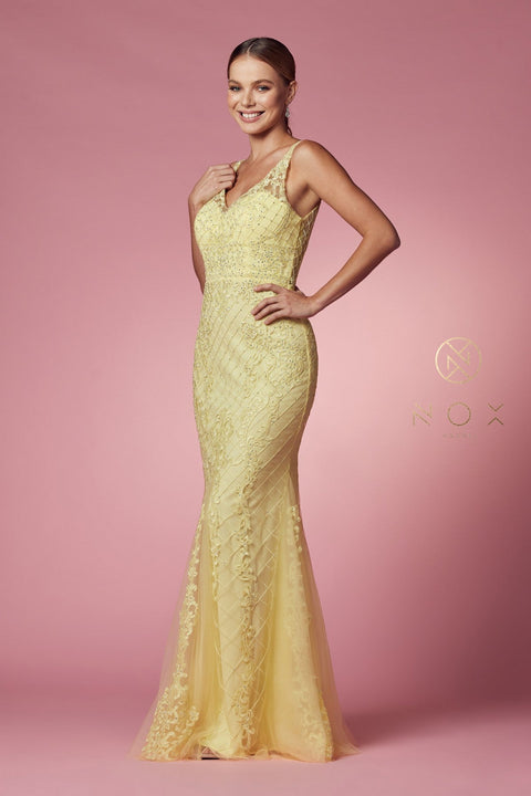 Sleeveless Embroidered Mermaid Dress by Nox Anabel A398