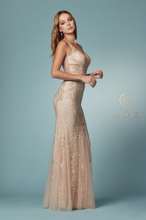 Sleeveless Embroidered Mermaid Dress by Nox Anabel A398