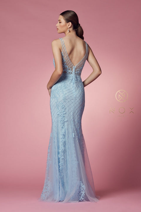 Sleeveless Embroidered Mermaid Dress by Nox Anabel A398