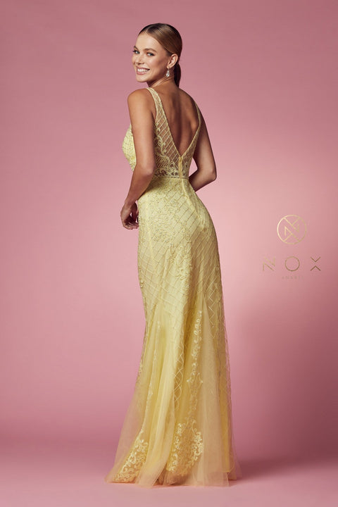 Sleeveless Embroidered Mermaid Dress by Nox Anabel A398