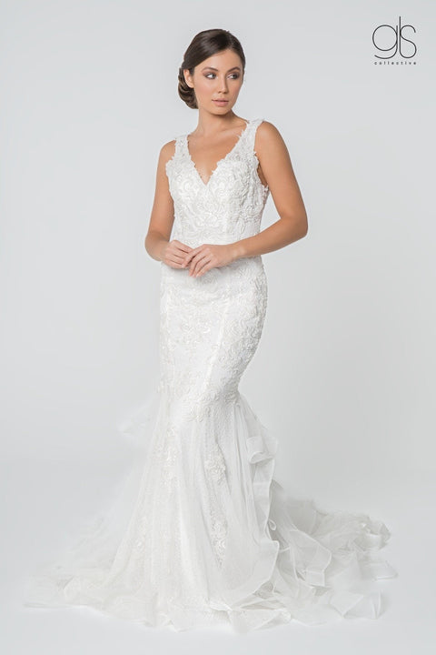 Ivory Elizabeth K GL2814's Sleeveless Mermaid Wedding Gown with Elaborate Embroidery