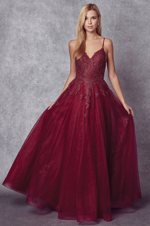 Sleeveless Embroidered Tulle Gown by Juliet 234