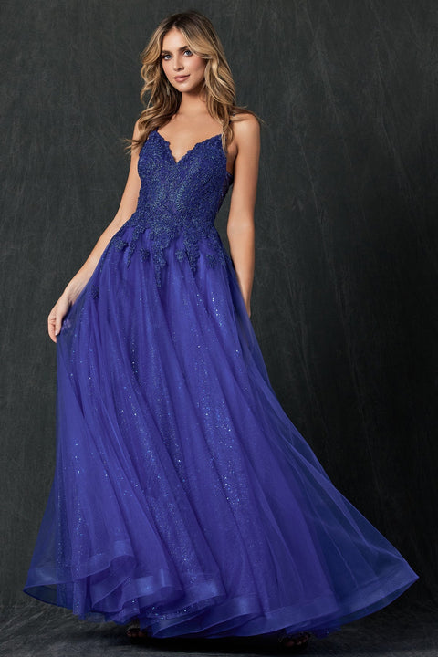 Sleeveless Embroidered Tulle Gown by Juliet 234