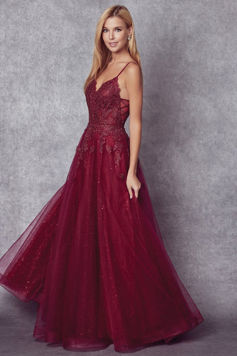 Sleeveless Embroidered Tulle Gown by Juliet 234
