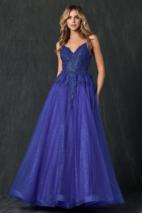 Sleeveless Embroidered Tulle Gown by Juliet 234