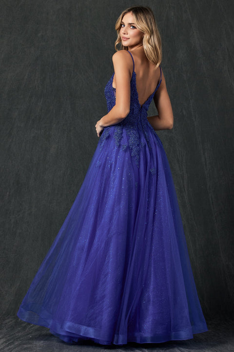 Sleeveless Embroidered Tulle Gown by Juliet 234