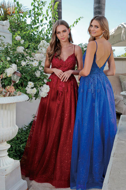 Sleeveless Embroidered Tulle Gown by Juliet 234