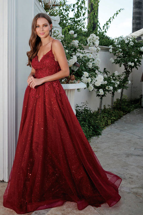 Sleeveless Embroidered Tulle Gown by Juliet 234