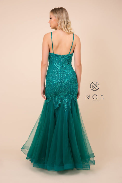 Sleeveless Embroidered Tulle Mermaid Dress by Nox Anabel H402