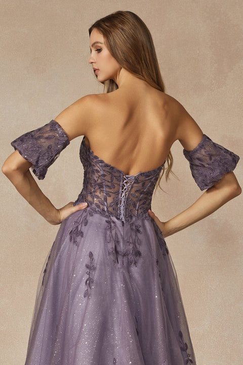 Juliet 2409's A-line Gown with Elaborate Embroidery and Strapless Design