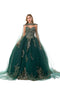 Coya L2726 presents an elegant ball gown with an embroidered strapless cape