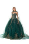 Coya L2726 presents an elegant ball gown with an embroidered strapless cape