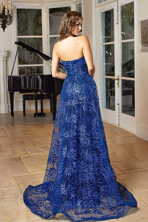 Adora 3107R's Strapless Gown with Embroidery and Overskirt