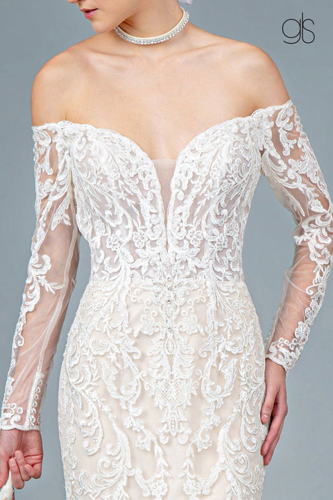 Embroidered V-Neck Mermaid Wedding Dress by Elizabeth K GL1801