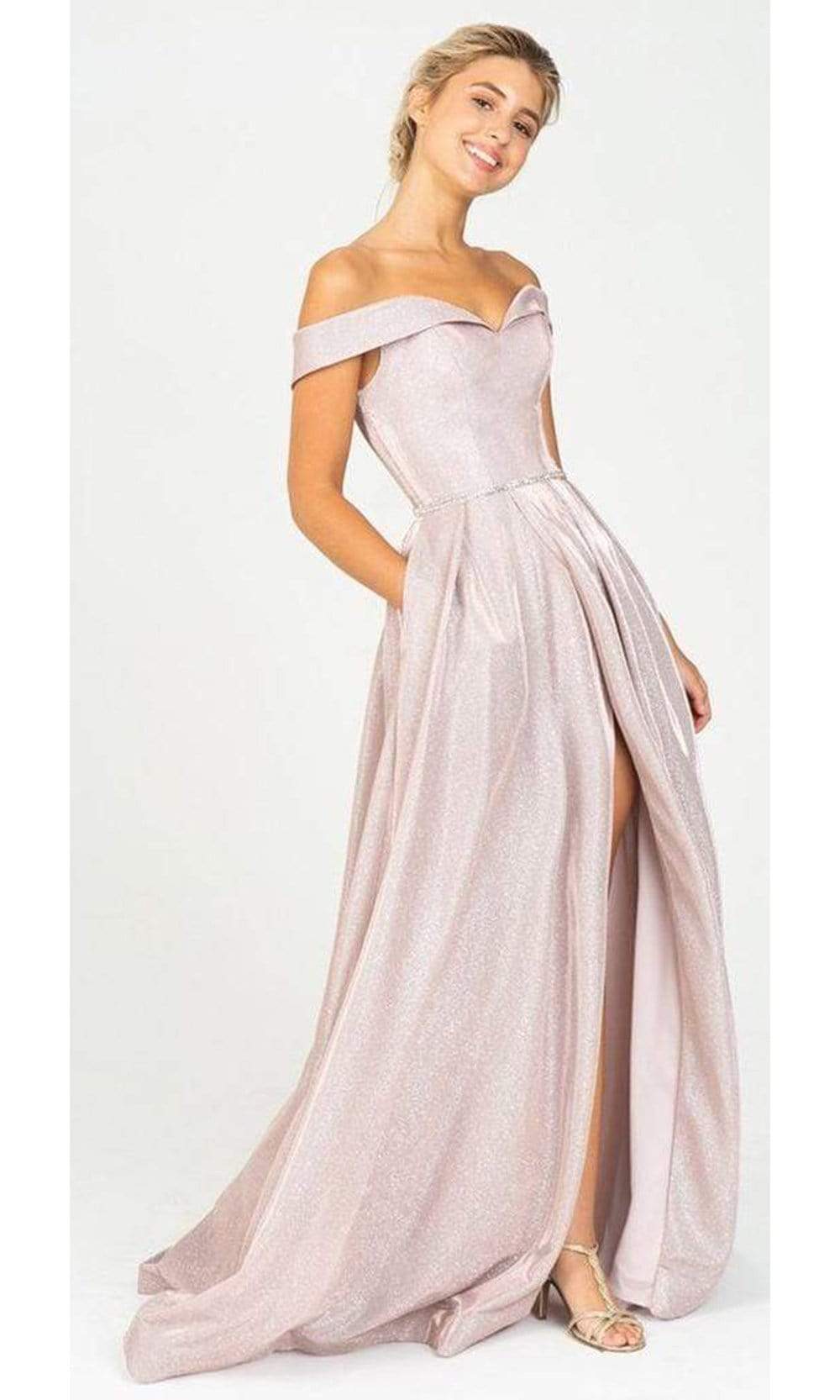 Eureka Fashion - 9808 Off Shoulder A-Line Gown with Slit sheerdreamz Eureka Fashion - 9808 Off Shoulder A-Line Gown with Slit sheerdreamz