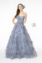 Elizabeth K GL1834's Strapless Ball Gown with Feather Embellishments