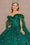 Off Shoulder Feather Ball Gown by Elizabeth K GL3101